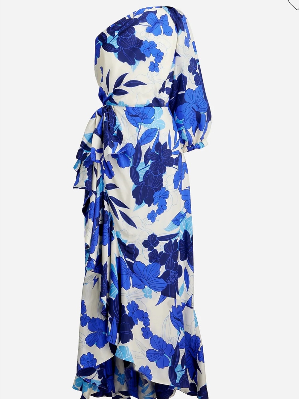 J. Crew One-Shoulder Blue Floral Maxi Dress